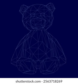 Blue bear wireframe. The bear is sitting on a blue background