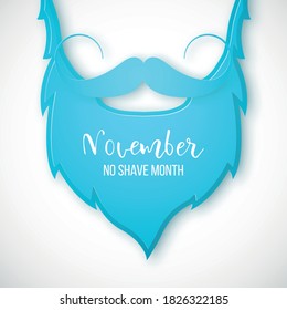 Blue beard and mustache in paper art style. Concept banner for No shave month. Stoke vector illustration.