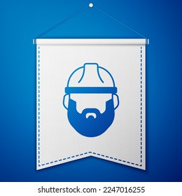 Blue Bearded lumberjack man icon isolated on blue background. White pennant template. Vector