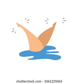 blue beautiful background with a relaxing woman on the beach. females feet. Vector flat design illustration