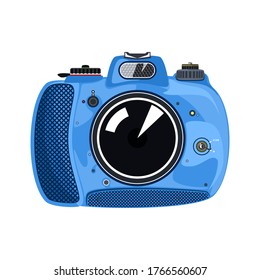 Blue beautiful cute instant print camera ,manual camera isolated on white background, vector illustration