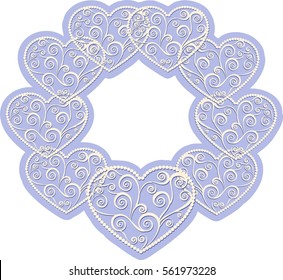 blue beautiful lace framework of paper hearts