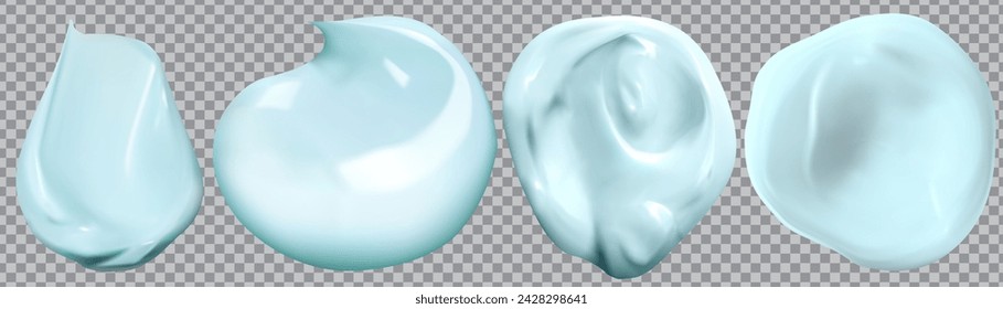 Blue beauty cream smear smudge on transparent Background . Vector realistic smears set . shaving gel or creme. Smudges of mousse . vector illustration.