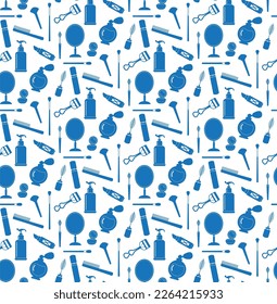 Blue Beauty Makeup Tools Pattern Collection