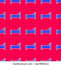 Blue Bed icon isolated seamless pattern on red background.  Vector Illustration