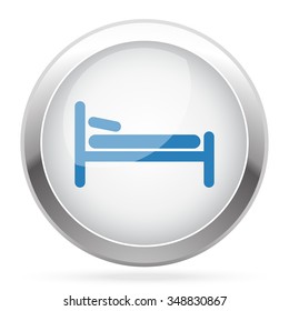Blue Bed icon on white glossy chrome app button