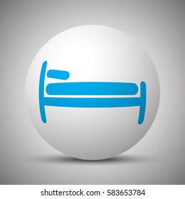 Blue Bed icon on white sphere