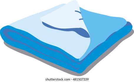 Blue Bed Linen. Vector Illustration Of A Cartoon Linen Icon Isolated On White Background