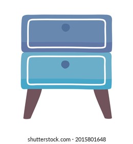 Mesa nocturna del dormitorio azul con fondo blanco