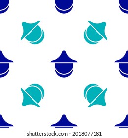 Blue Beekeeper with protect hat icon isolated seamless pattern on white background. Special protective uniform.  Vector