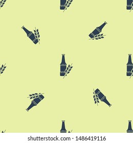 Blue Beer bottle icon isolated seamless pattern on yellow background.  Vector Illustration