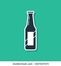 Blue Beer bottle icon isolated on green background.  Vector Illustration