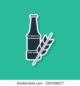 Blue Beer bottle icon isolated on green background.  Vector Illustration