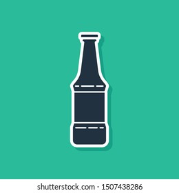 Blue Beer bottle icon isolated on green background.  Vector Illustration