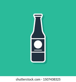 Blue Beer bottle icon isolated on green background.  Vector Illustration