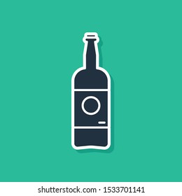 Blue Beer bottle icon isolated on green background.  Vector Illustration