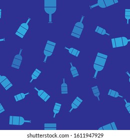 Blue Beer bottle icon isolated seamless pattern on blue background.  Vector Illustration