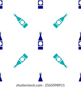 Blue Beer bottle icon isolated seamless pattern on white background.  Vector Illustration