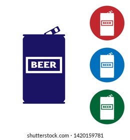 Blue Beer can icon isolated on white background. Set color icon in circle buttons. Vector Illustration