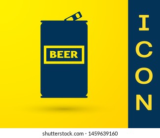 Blue Beer can icon isolated on yellow background. Vector Illustration