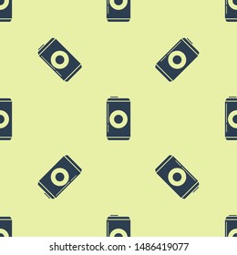 Blue Beer can icon isolated seamless pattern on yellow background.  Vector Illustration