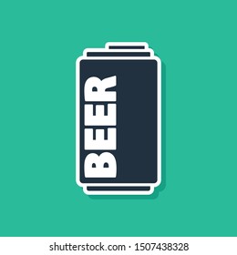 Blue Beer can icon isolated on green background.  Vector Illustration