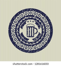 Blue beer jar icon inside distressed grunge style stamp