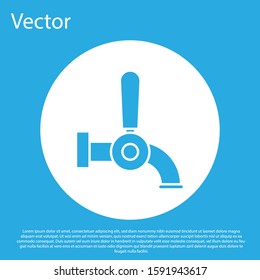 Blue Beer tap icon isolated on blue background. White circle button. Vector Illustration