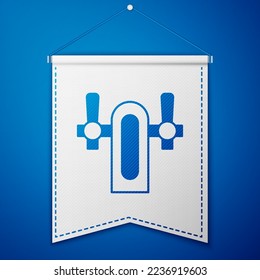 Blue Beer tap icon isolated on blue background. White pennant template. Vector