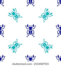 Blue Beetle deer icon isolated seamless pattern on white background. Horned beetle. Big insect.  Vector