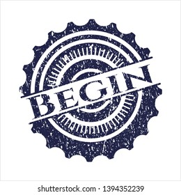 Blue Begin distressed rubber stamp with grunge texture