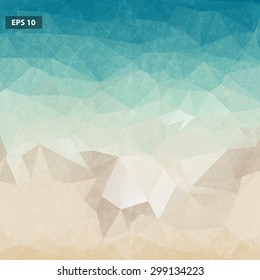 Blue and beige abstract ocean geometric triangular low poly vintage style vector background