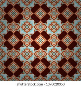 Blue, beige and brown abstract background painted geometry shine and layer element seamless pattern. Vector illustration.