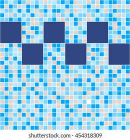 Blue and beige ceramic tile mosaic in swimming pool. Vector seamless pattern.