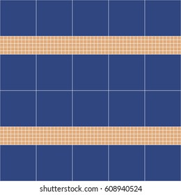 Blue and beige ceramic tile mosaic. Vector seamless pattern. Design for cover, textile, pool, kitchen, bathroom.