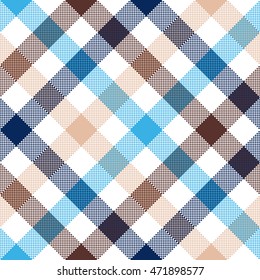 Blue beige diagonal check seamless fabric texture. Vector illustration.