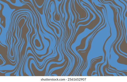 Blue and beige diagonal wavy lines seamless pattern. Simple vector abstract liquid stripes background. Funky groovy texture with diagonal waves, fluid shapes, flow. Stylish repeated decorative design