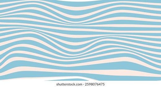 Blue and beige diagonal wavy lines seamless pattern. Simple vector abstract liquid stripes background. Funky groovy texture with diagonal waves, fluid shapes, flow. Stylish repeated decorative design