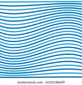 Blue and beige diagonal wavy lines seamless pattern. Blue and light purple colour horizontal wave line pattern. Funky groovy texture with diagonal waves, fluid shapes, flow. Vector illustrator