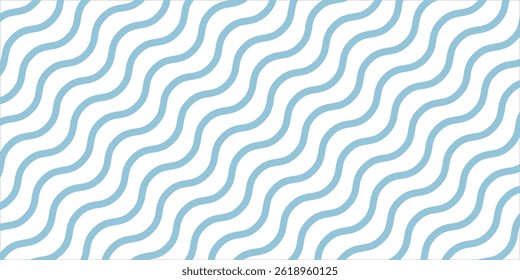 Blue and beige diagonal wavy lines seamless pattern. Simple vector abstract liquid stripes background. Funky groovy texture with diagonal waves, fluid shapes, flow. Stylish repeated decorative design