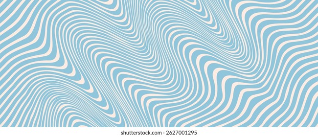 Blue and beige diagonal wavy lines seamless pattern. Simple vector abstract liquid stripes background. Funky groovy texture with diagonal waves, fluid shapes, flow. Stylish repeated decorative design