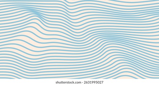 Padrão sem costura de linhas onduladas diagonais azuis e beges. Vetor simples abstrato listras líquidas fundo.