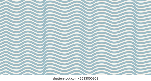 Blue and beige diagonal wavy lines seamless pattern. Simple vector abstract liquid stripes background. Funky groovy texture with diagonal waves, fluid shapes, flow.
