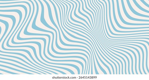 Blue and beige diagonal wavy lines seamless pattern. Simple vector abstract liquid stripes background. Funky groovy texture with diagonal waves, fluid shapes, flow. Stylish repeated decorative design