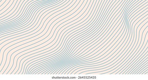 Patrón transparente de líneas onduladas diagonales azules y beige. Fondo de rayas líquidas abstractas de Vector simple. Textura groovy funky con ondas diagonales, Formas fluidas, flujo. 