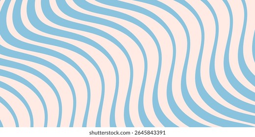 Blue and beige diagonal wavy lines seamless pattern. Simple vector abstract liquid stripes background. Funky groovy texture with diagonal waves, fluid shapes, flow.