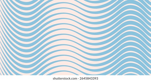 Blue and beige diagonal wavy lines seamless pattern. Simple vector abstract liquid stripes background. Funky groovy texture with diagonal waves, fluid shapes, flow. Stylish repeated decorative design