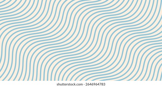 Blue and beige diagonal wavy lines seamless pattern. Simple vector abstract liquid stripes background.eps 10. 