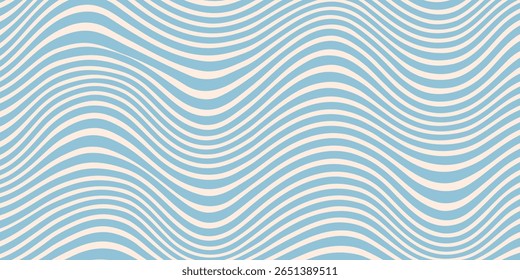 Padrão sem costura de linhas onduladas diagonais azuis e beges. Vetor simples abstrato listras líquidas fundo.