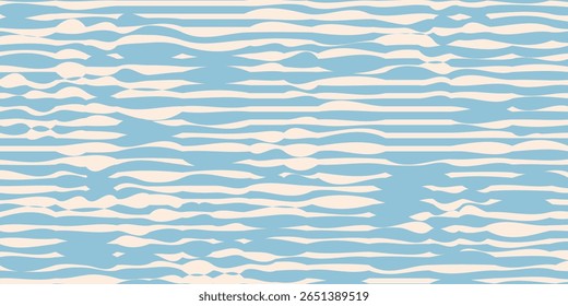 Patrón transparente de líneas onduladas diagonales azules y beige. Fondo de rayas líquidas abstractas de Vector simple.